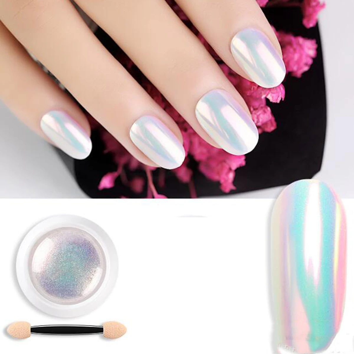 1Jar Symphony Shell Mermaid Nail Powder Pearl Fairy Rainbow Mirror Effect Powder Polish Chrome Pigment Nail Art Glitter Dust