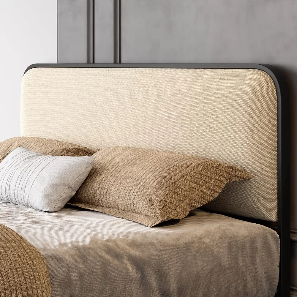 Queen Size Platform Metal Bed Frame with Curved Upholstered Headboard and Footboard, Large Under Bed Storage, No Box 4