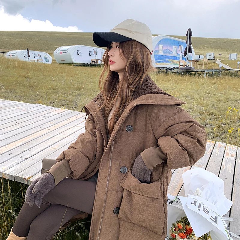 

Women's Knitted Oversized Lapel Design Long Coat Autumn Winter New Fashion Solid Female Single Breasted Long Sleeved Warm Jacket