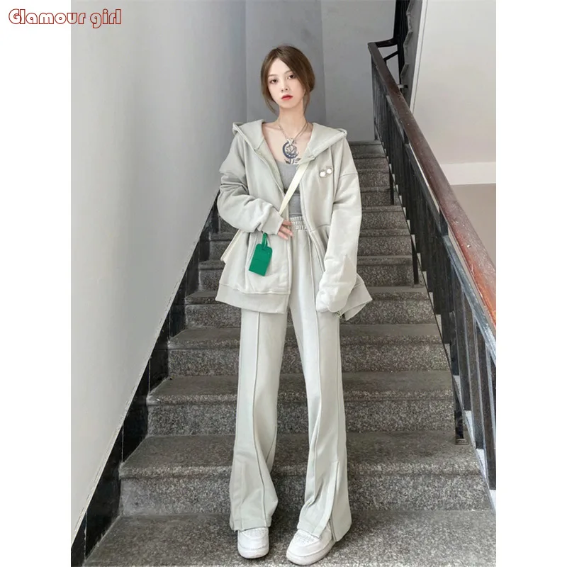 Cardigan Hoodie SportS Set For Women's Spring, Student Korean Version, Loose Slimming, Fashionable Running And Casual Two-piece