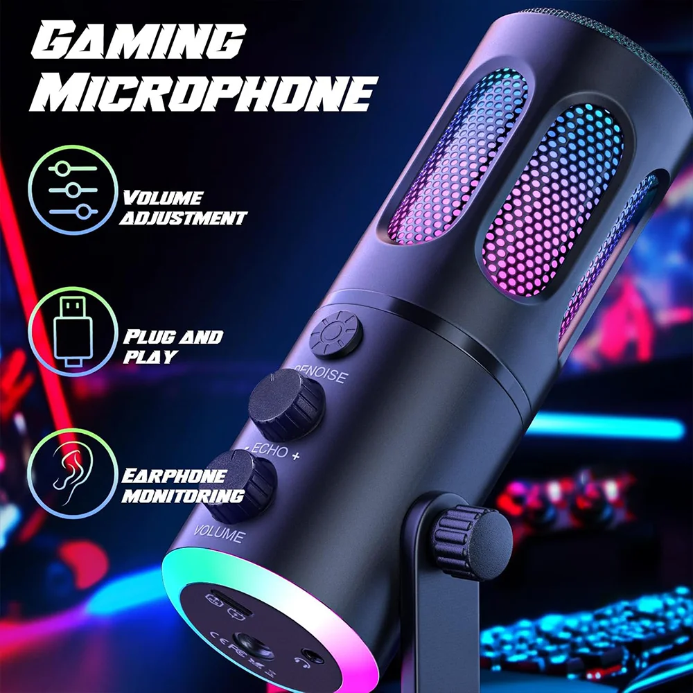 RGB USB 게이밍 마이크, PC, PS4/5, 노트북 스트리밍용 스탠드가 있는 콘덴서 마이크 ? ?