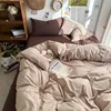Bedding Set Ins Ambiance Blue Coffee Grid Mixed With Washed Cotton Minimalist Four Piece Set Fitted Sheets Duvet Cover 4