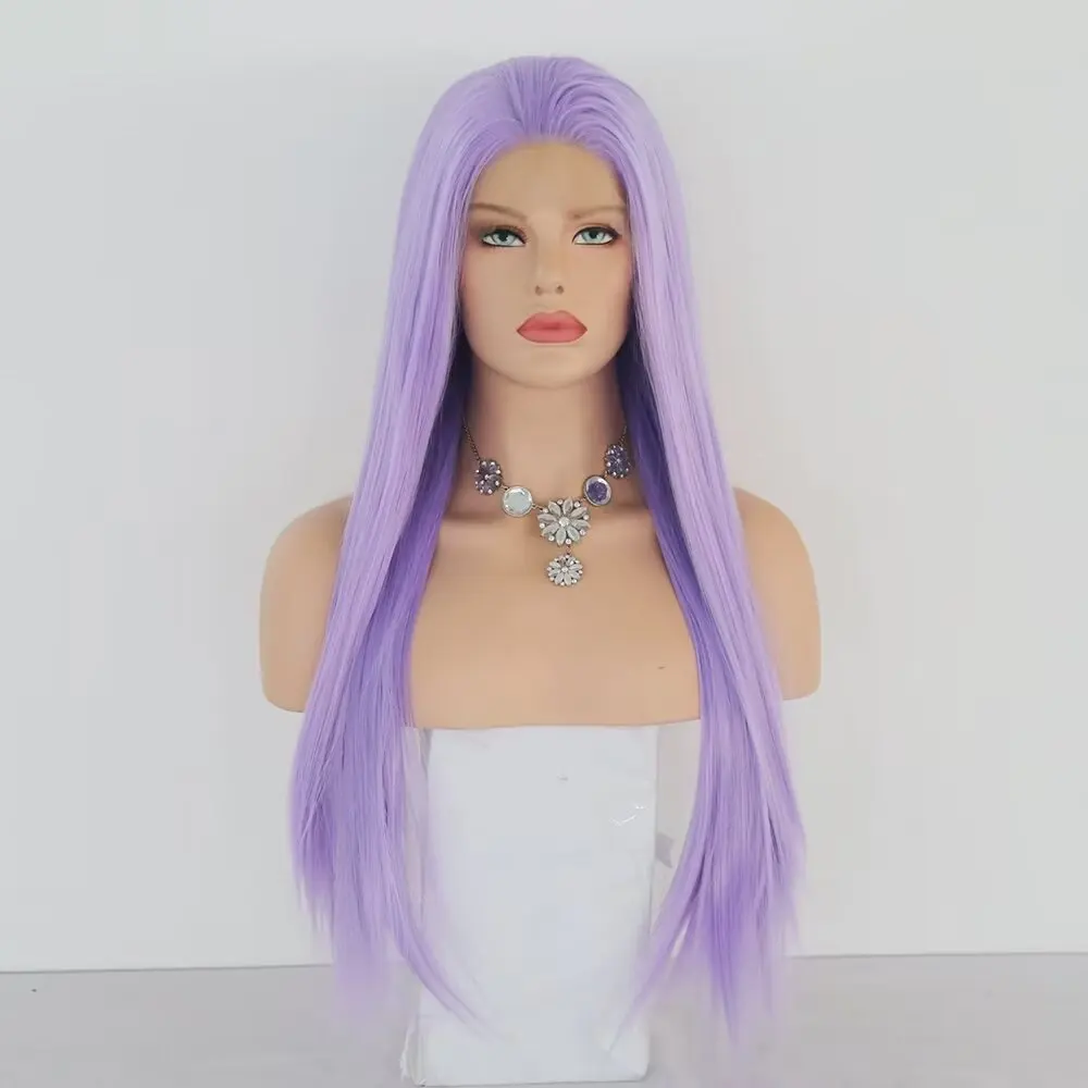 Lace Front Wig Purple Straight Synthetic Hair Natural Hairline Glueless For Women Cosplay Part Lace