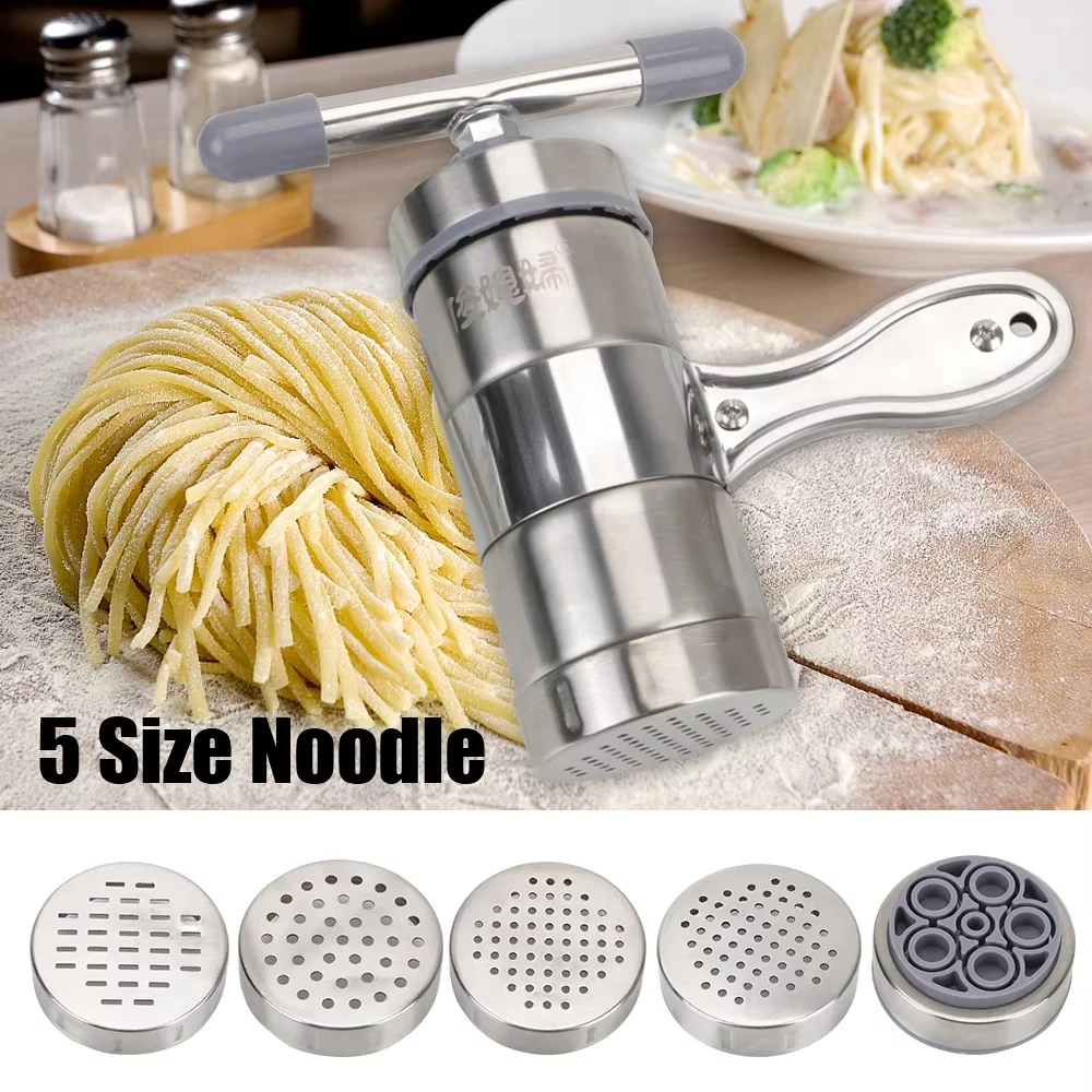 Stainless Steel Manual Noodles Maker Portable Pasta Maker Noodle Making Press Machine Spaghetti Making Tools with 2/5 Noodle