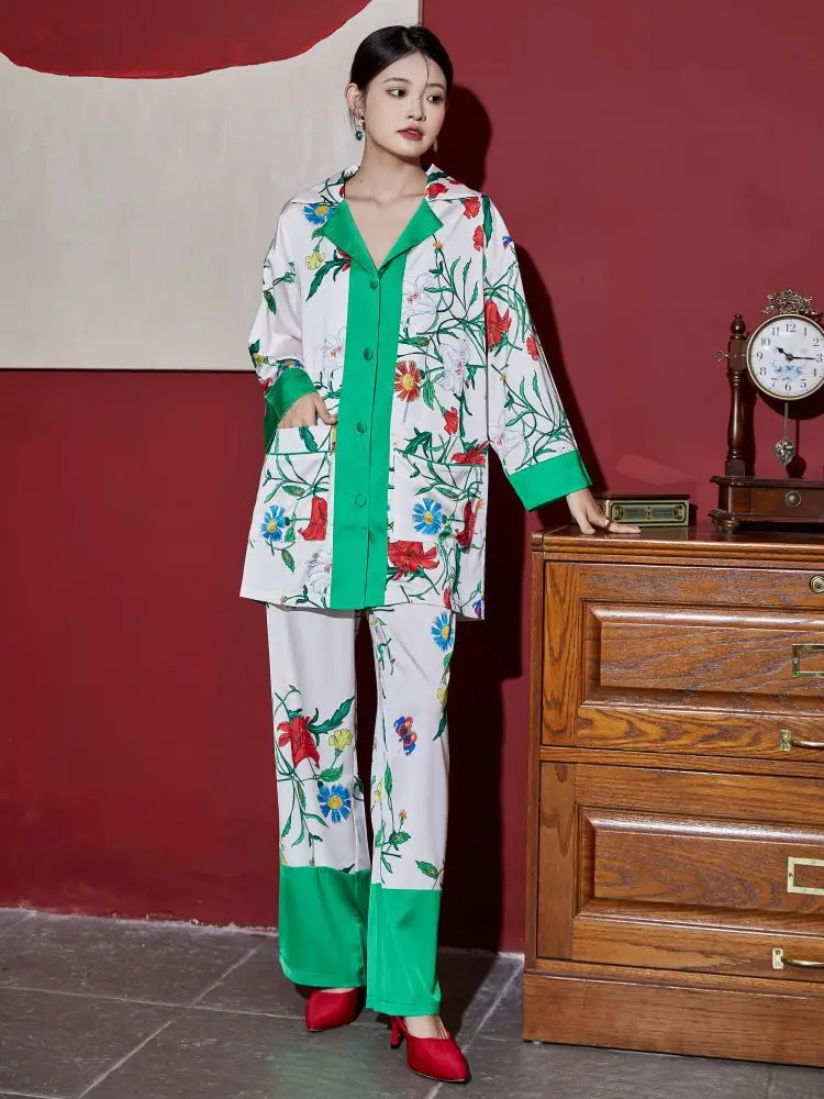 High-quality ice silk long-sleeved trousers pajamas women's new hot style pajamas for women  пижама женская  pijama perro