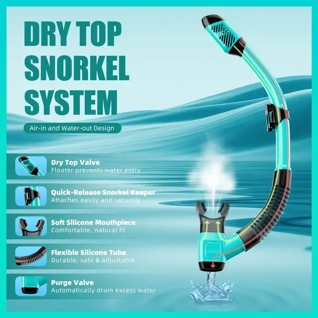 4-in-1 Adult Snorkel Set, Panoramic Anti-Fog Mask + Dry Top Snorkel + Adjustable Fins with Travel Bag for Diving Swimming