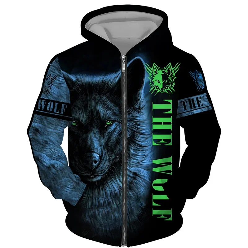 thumbnail image 1 of Sudadera con capucha y cremallera con estampado 3D de lobo y animal genial para hombre y mujer, moda urbana, jersey de gran tamaño para niños, talla europea Y2K, 1 of 5