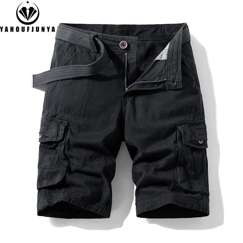 New Men Summer Outdoor Leisure Buttons Cargo Style Shorts Men Solid Straight Cotton Comfortable Fashion Design Short Pants Male 5