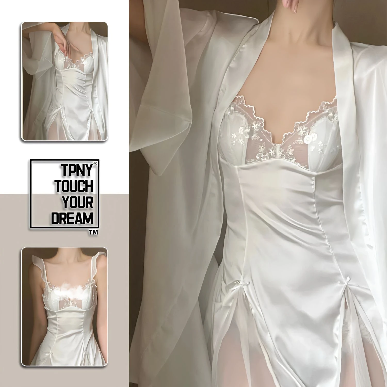 Girl Lace Pajamas Lacework Pendent Pyjamas Ladies Spring Autumn Sleepwear V Neck Tulle Nightdress Solid Color Ice Silk Nightgown