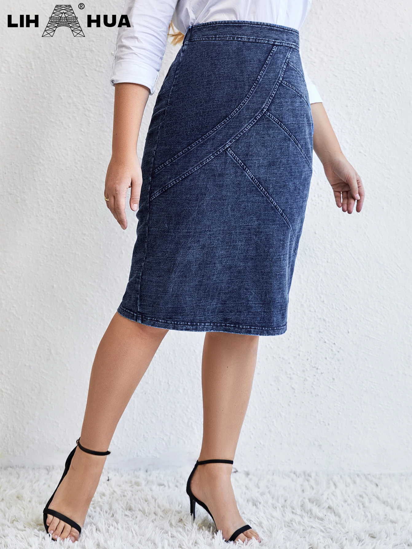 lih-hua-women-s-plus-size-denim-skirt-chic-elegant-skirt-for-chubby