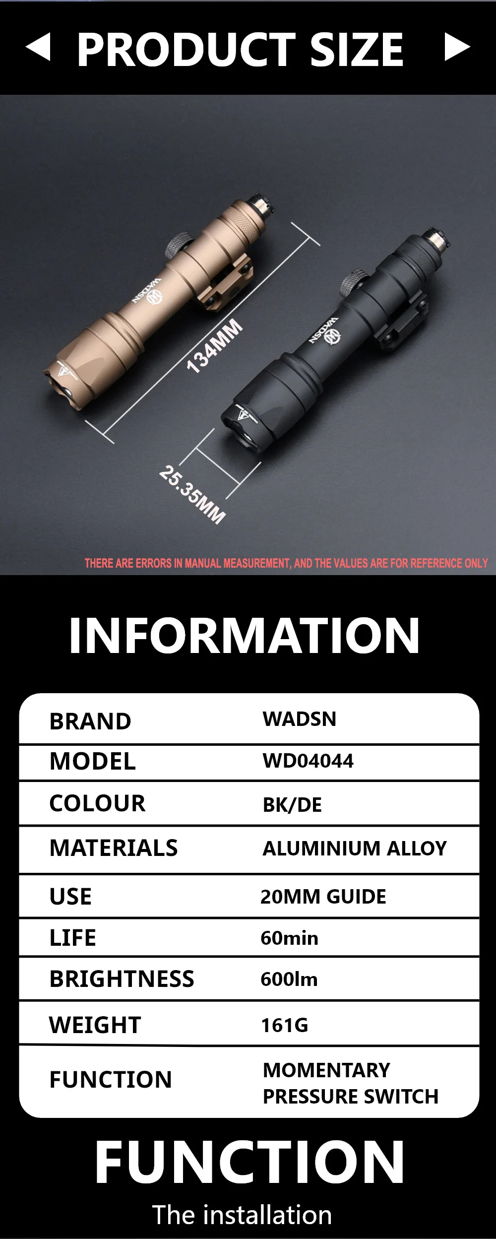 WADSN Metal NGAL Laser M600C Flashlight AXONun Pressure Switch Red