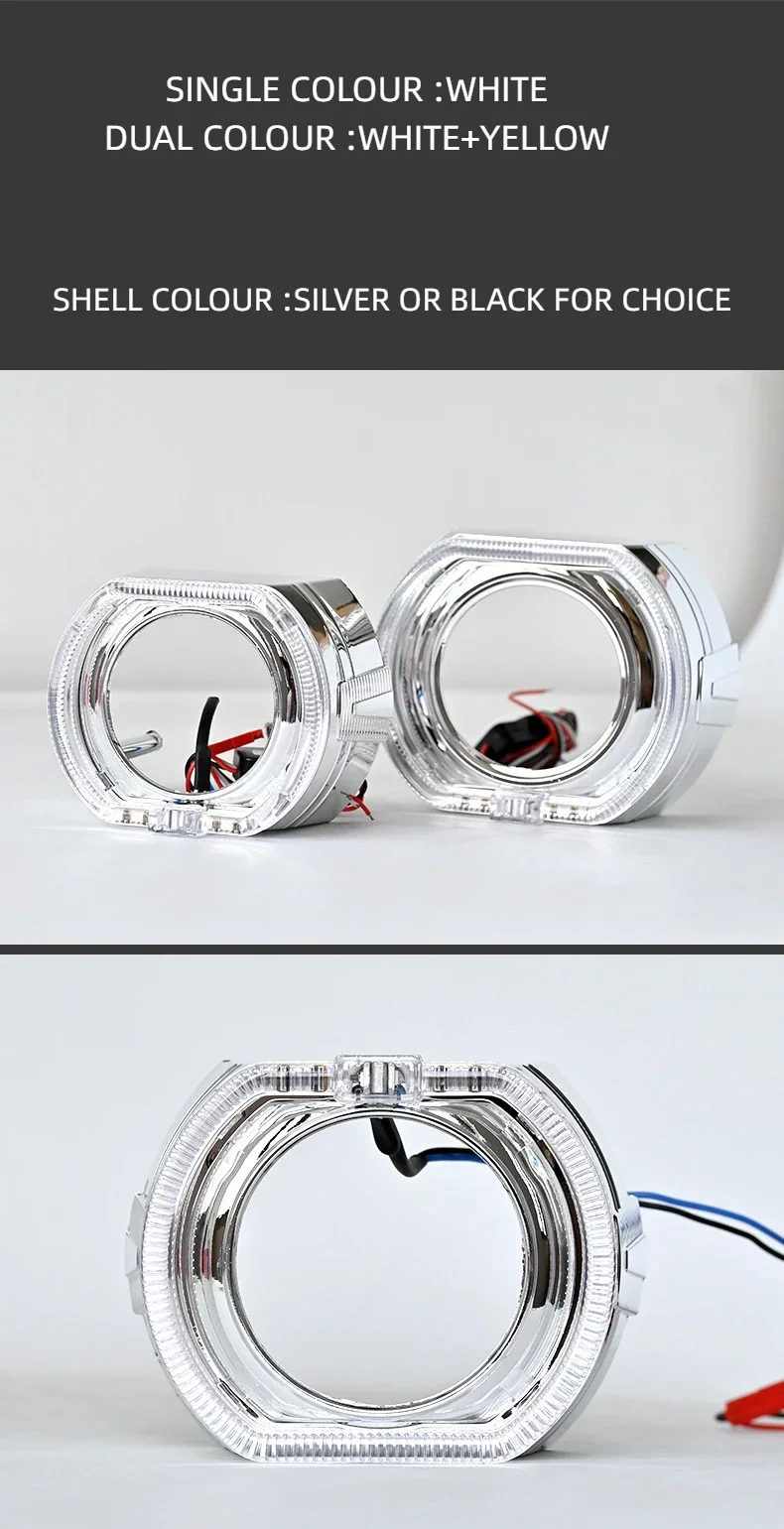 DRL Angel Eye Decorative Shrouds White Yellow RGB APP Control For 2.5 Inches and 3 Inches HID LED Projector Lenses Signal Light