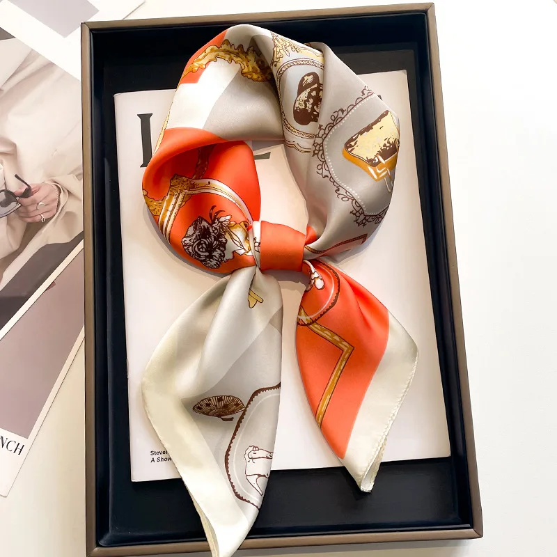 New Fashion Cat Print Satin Square Silk Scarf for Women Hand Bag Wrist Wraps Lady Scarves Shawl Neckerchief Foulard Luxury 6