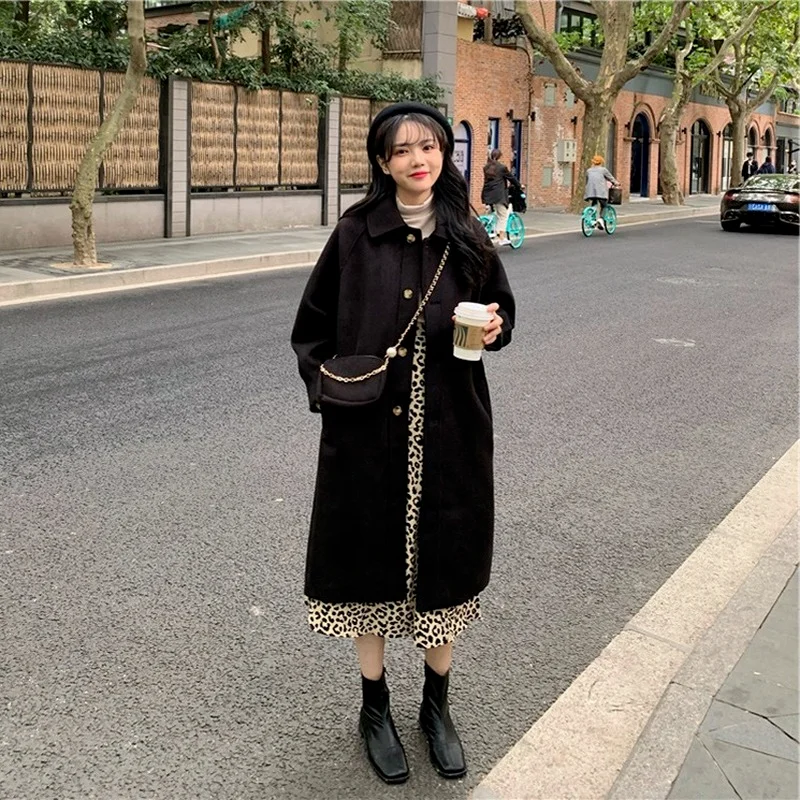 French Style Lapel Big Pocket Single Breasted Overcoats Autumn Winter Warm Thick Casual Outwears Fashion Elegant Blends Coats