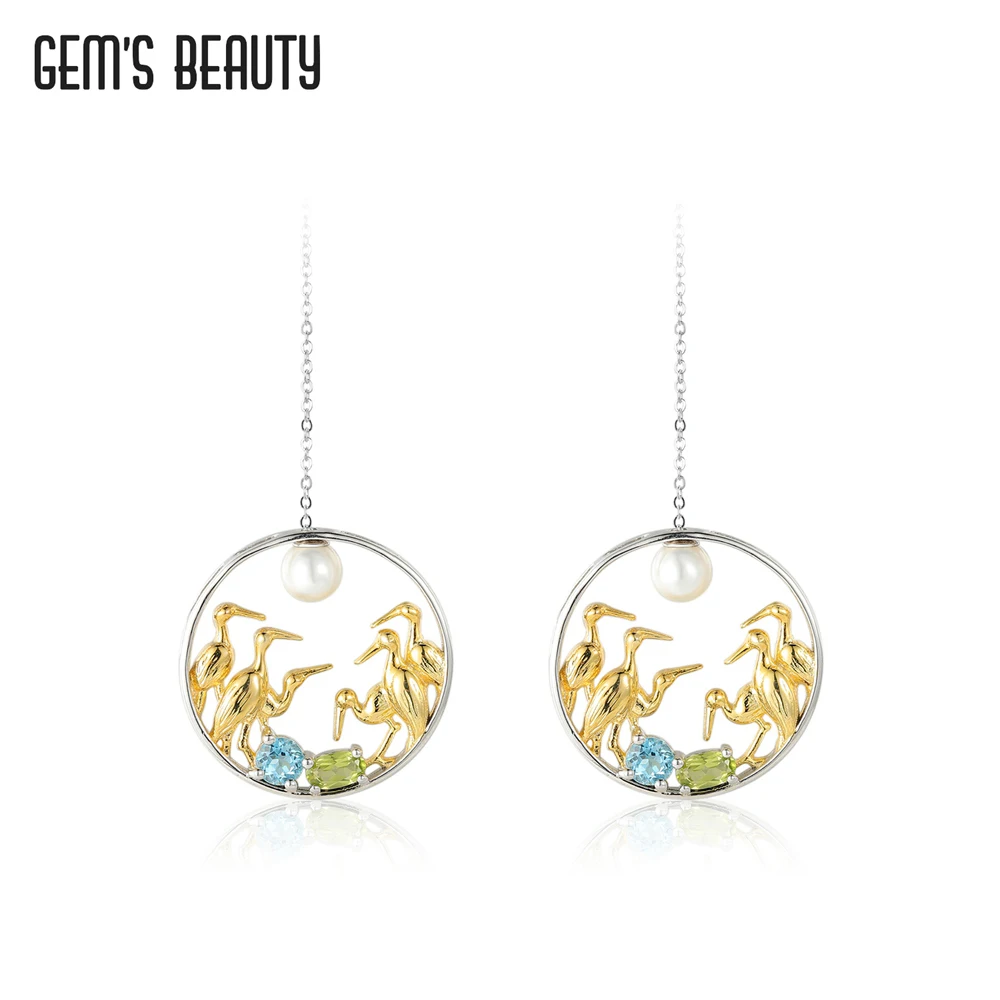 GEM'S BEAUTY Genuine 925 Sterling Silver Humming Birds Fresh Water Pear Bird Stud Earrings For Women Fashion Earrings Jewelry