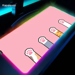 Alfombrilla de ratón grande para Gaming, alfombrilla de goma Led con retroiluminación para teclado y escritorio, con diseño de Pata de Gato de Anime RGB