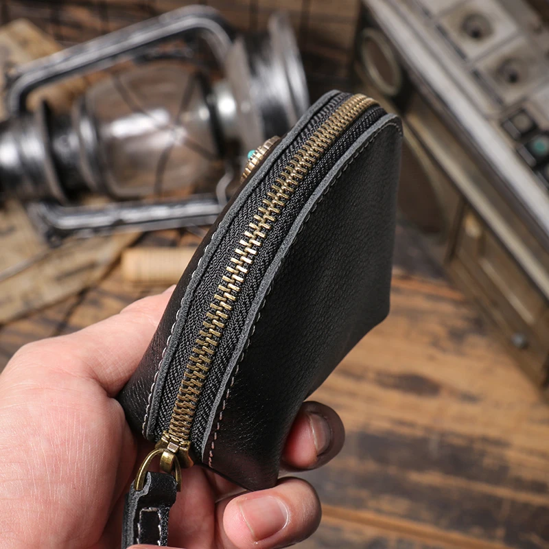 LUOKIR High Grade Real Leather Coin Purse Men's Fashion Key Bag Women Luxury Small Wallet Bank Card Bluetooth Headset Organizer 5