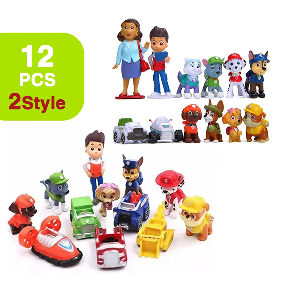 12 Stück Anime Paw Patrol Figuren, Cartoon PVC-Modellpuppen, Spielzeugautos für Kinder, Geburtstagsgeschenk, Weihnachtsgeschenk