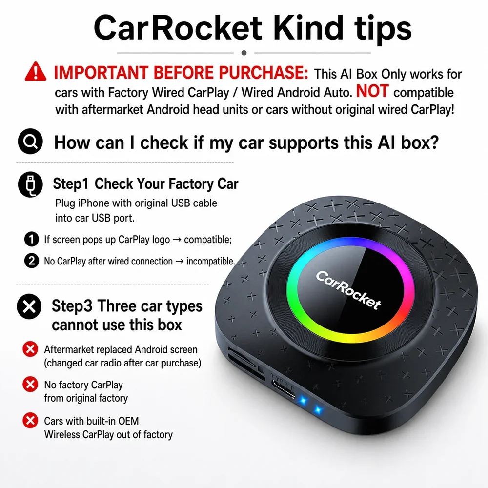 CarRocket CarPlay Ai Box Android 15 CarPlay Wireless Android Auto Plug&Play con GPS Integrato e Rete 4G per Auto con CarPlay Cablato - Image 2