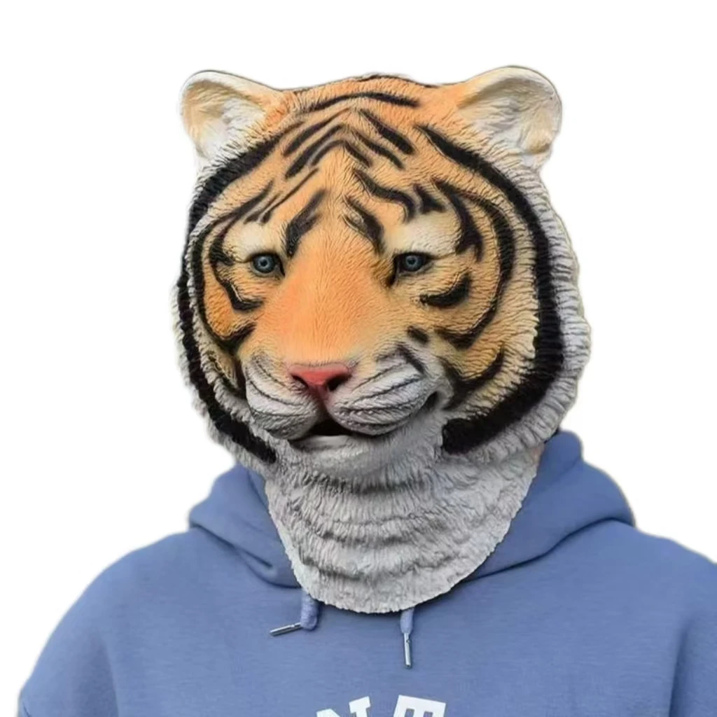 Realistic Tiger Mask Cosplay Full Head Animal Mask Halloween Costume Party Cute Latex Carnival Gift Adult Animal Prop,full face mask,half face mask
