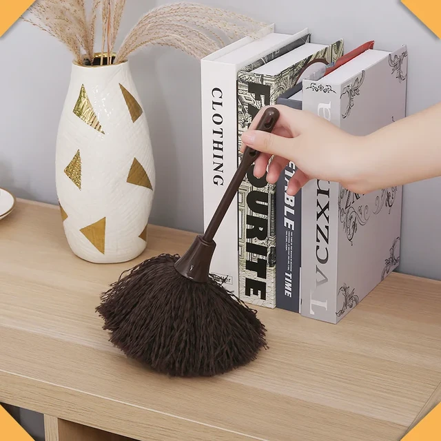 Long Wooden Handle Wool Duster Household Dust Mites Soft Non-static  Furniture Lambswool Brush Dusting Cleaning Duster Dust Room - AliExpress