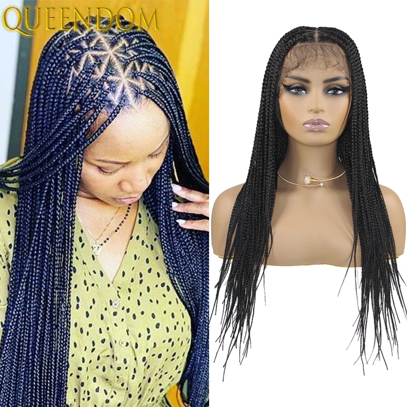 

26 Inch Full Lace Braided wig Box Braids Lace Frontal Synthetic Wig With Baby Hair Knotless Glueless Triangle Part Braided Wigs
