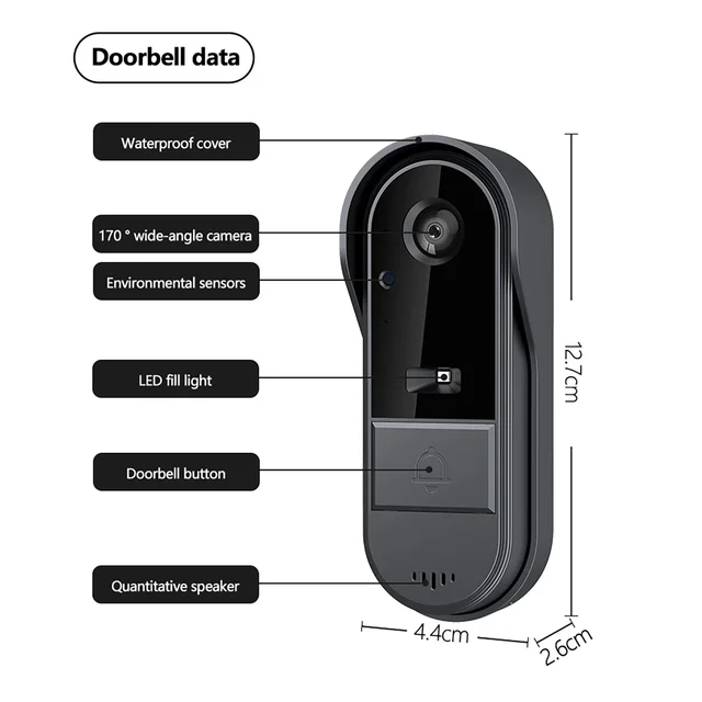 4.3'' IPS Screen Wireless Intercom Doorbell Camera Smart HD Night Vision Two-Way Audio Waterproof Home Security Video Eye Bell 6