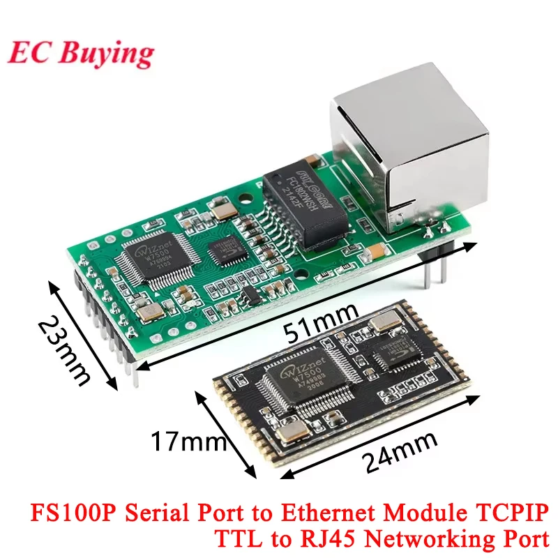 FS100P Seriell-zu-Ethernet-Konvertermodul USR-TCP232-T2 Tiny UART TTL zu RJ45 Netzwerk Transparente Übertragung TCPIP FS100S