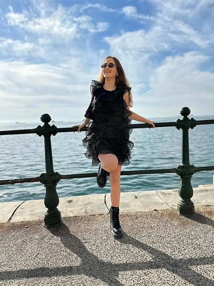 

Элегантное милое платье с круглым вырезом для женщин, модное свободное короткое платье без рукавов, шикарное Повседневное платье для отпуска