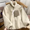 Autumn Winter Lambswool Coat Male Loose Windproof Warm Sherpa Stand Collar Polar Fleece Jacket Unisex Simple  Pocket Spliced Top 1