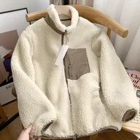 Autumn Winter Lambswool Coat Male Loose Windproof Warm Sherpa Stand Collar Polar Fleece Jacket Unisex Simple  Pocket Spliced Top 1