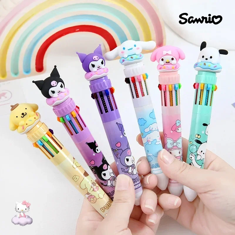 

Kawaii Sanrio Cartoon Ten-color Ballpoint Pen Hello Kitty Melody Kuromi Cinnamoroll Anime Figures Student Stationery Pen Gifts
