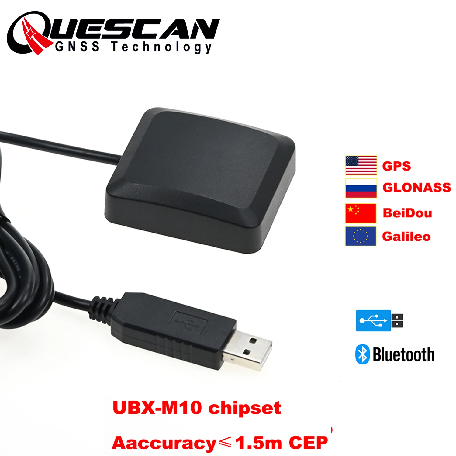 QUESCAN UBX M10 USB GPS Bluetooth GNSS受信機 GPS Galileo BeiDou
