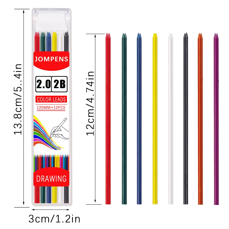 8 Colors 2.0mm 2B Automatic Pencil Replacement Lead Core Student Sketching Painting Writing Supplies School Office Stationery 6