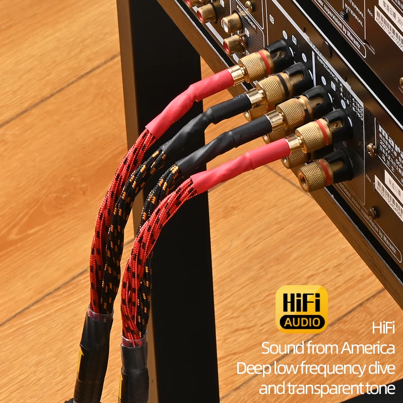 Audio Speaker Cable One pair HiFi Speaker Cable High Purity 6N OFC Core with Banana and Y 24K Gold Plug for Amplifier Speaker
