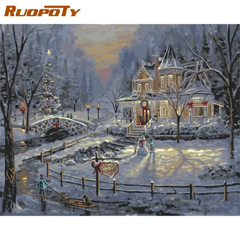 

RUOPOTY акриловая краска для взрослых, картина по номерам, зимний пейзаж, краска по номерам, поделки, уникальный подарок ручной работы
