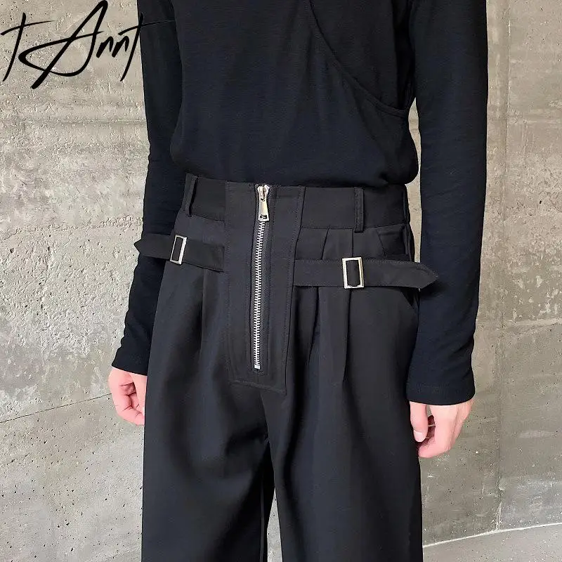 

Брюки TNFS женские с высокой талией, повседневные, свободные, черные, на осень и зиму, 2023