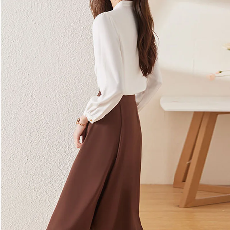 2023 Spring Long Sleeve Tops New Stand Collar Single Breasted Ladies Clothes Solid Color Ruffle Edge Chiffon Shirt