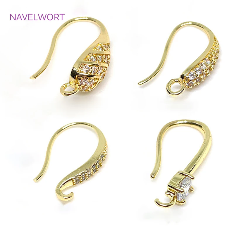 

14K Gold Plated Creative Ear Wire Hooks,Inlaid Zircon Earring Fittings For Women Jewelry Making Earrings Findings