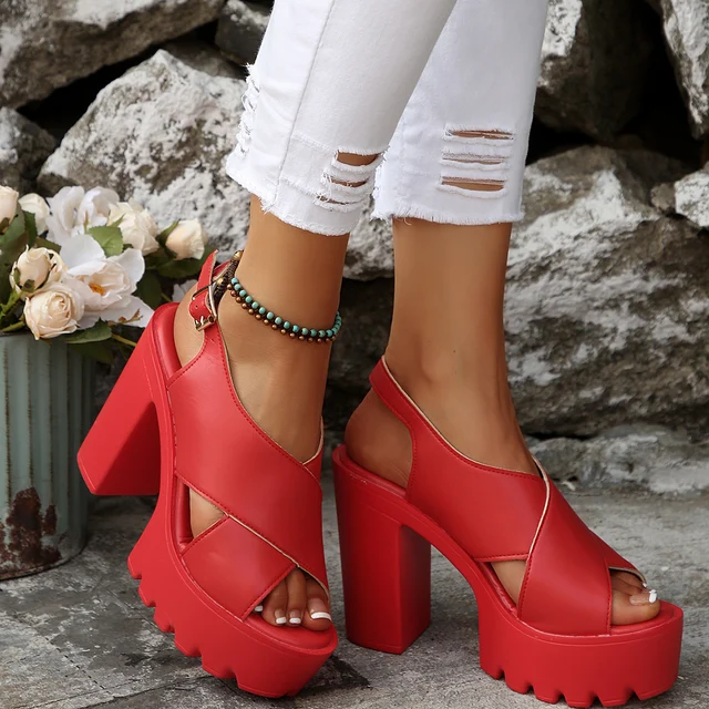 New Women Roman High Heel Sandals Summer Waterproof Platform Thick Heel Sandals Thick Sole Two-Wear Shoes Women Comfortable 2