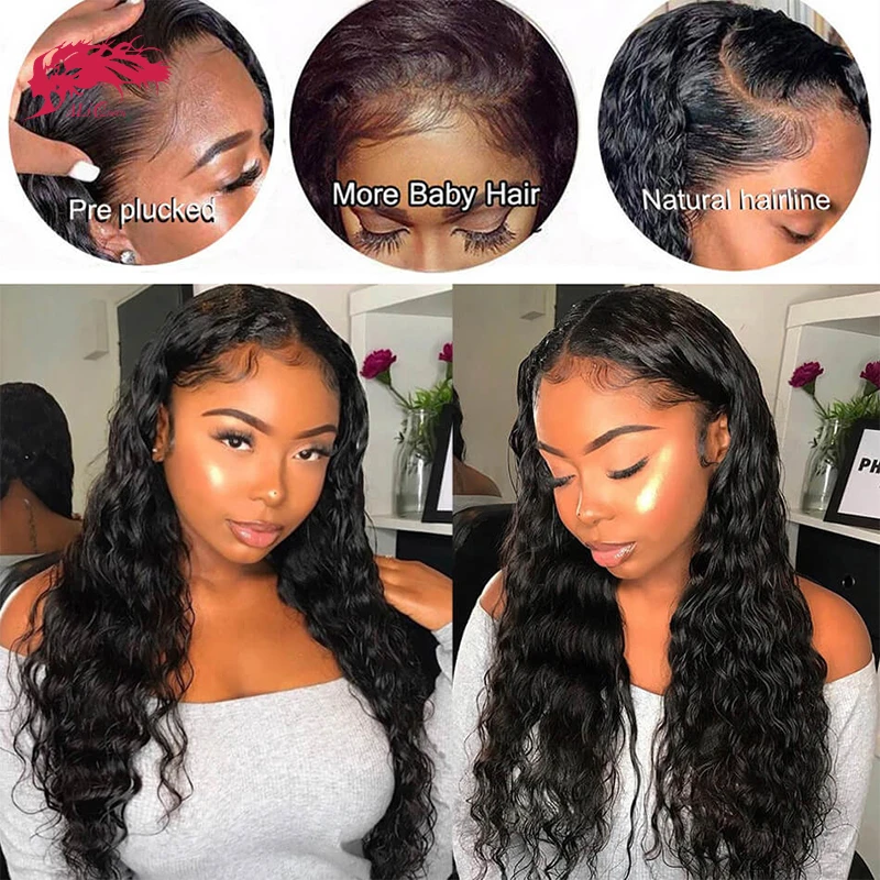 Ali Queen Water Wave Lace Frontal Wig 13x4 13x6 Indina hair Virgin Human Hair Lace Closure Glueless Wig 180% Density