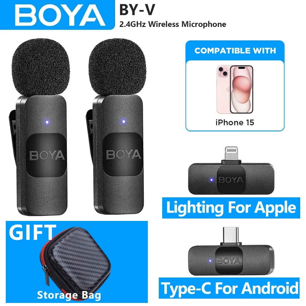 BOYA BY-V Professional Wireless Lavalier Mini Microphone for iPhone iPad Android Live Broadcast Gaming Recording Interview Vlog