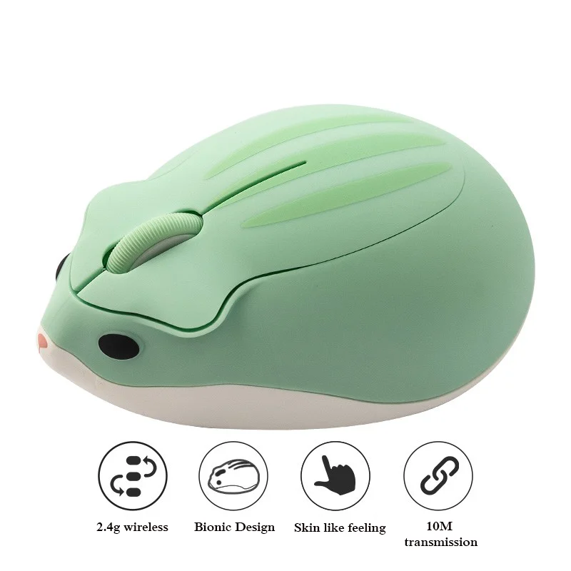 Cute Cartoon Anime Hamster Shape Wireless Computer Mouse 2.4g Usb Mini Optical Ergonômico Rosa Verde Ratos para Menina Presente do Kid - Imagem 6
