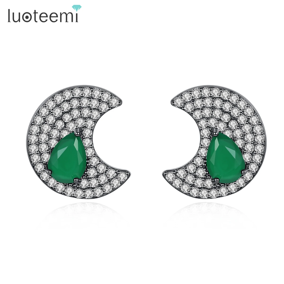 Luoteemi Luxury Fashion Moon Stud Orecchini Green Waterdrop Stud Cubic Jewelry Girls Party Cute Earring Articoli All'Ingrosso Regali