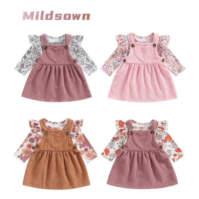 InfantBabyGirlsOverallDressSetFloralLongSleeveRomperTopsand