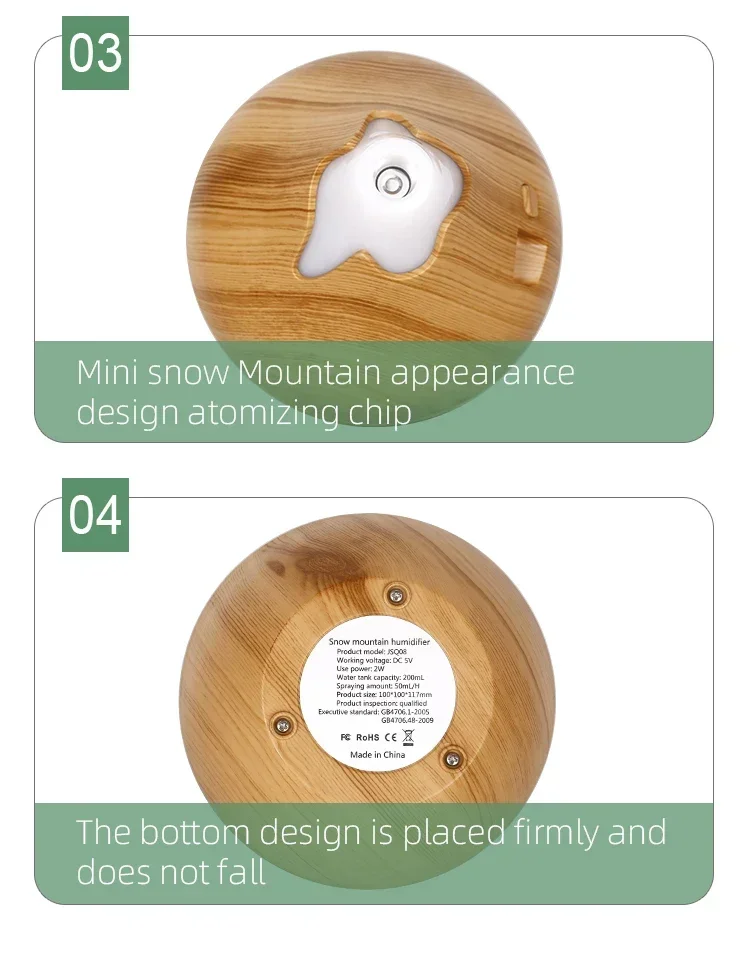 Wood Grain Essential Oil Diffuser - 350ML Ultrasonic Humidifier with Remote Control and 7 Color LED Light