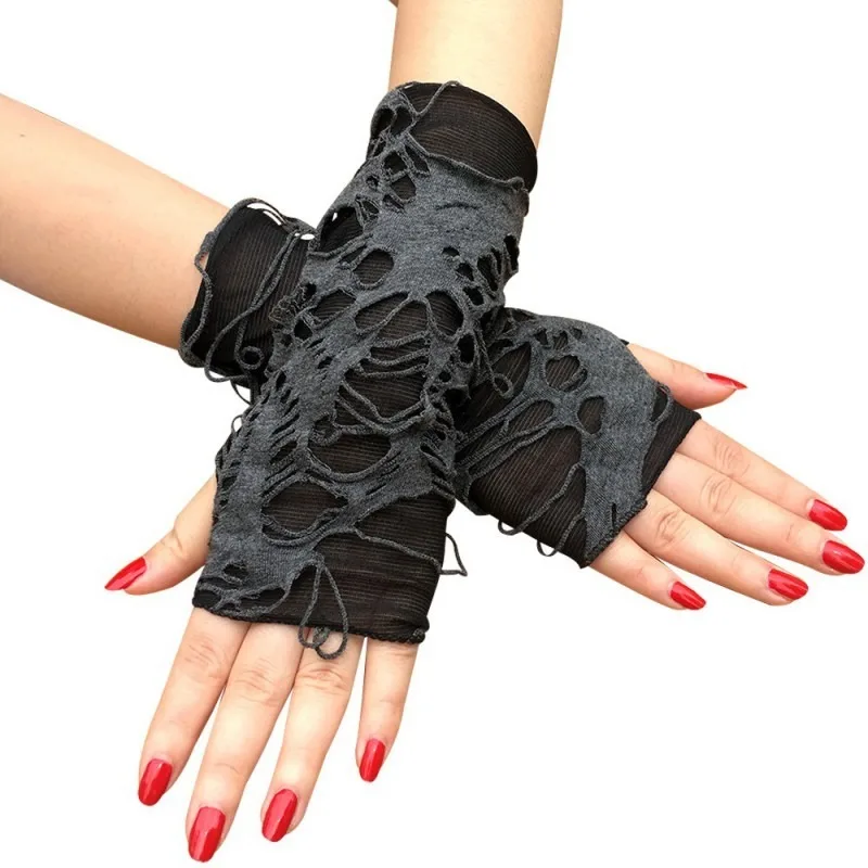

Women's Punk Fingerless Glove Cosplay Ripped Gloves for Halloween Costume Party