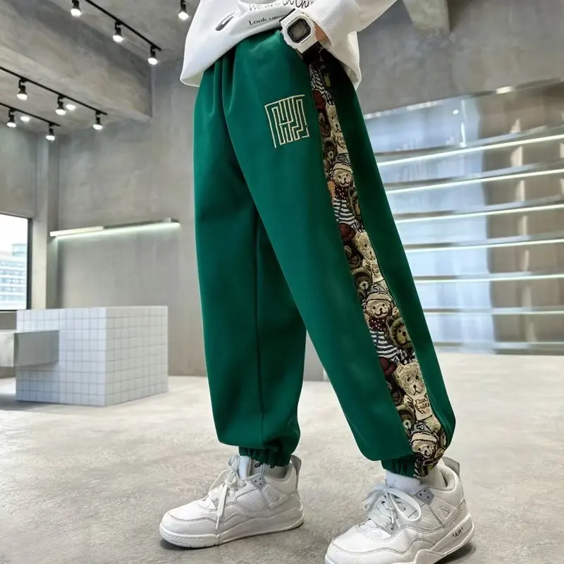 Spring & Autumn Boys Children Large Size Sports Children Adolescent Pants Fashion Little Bear Spliced Pants