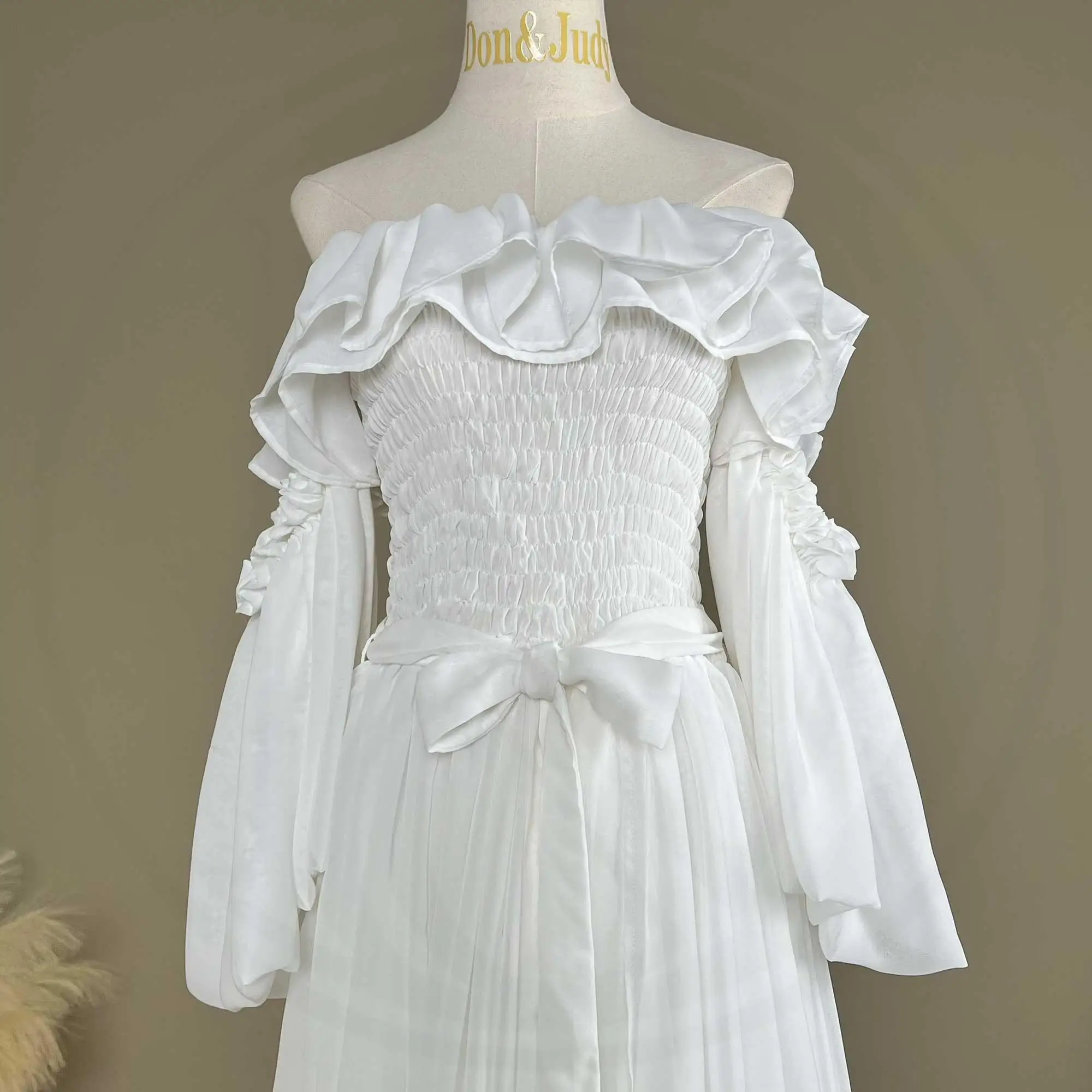 Don&Judy Partykleid für Damen, schulterfreies Kleid, vorne geschlickte Kleidung für schwangere Frauen, Hochzeitskleid für Fotoshootings – Detail 6