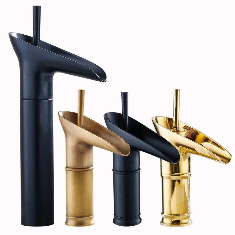 

European-style all copper hot and cold water basin faucet black gold waterfall vintage faucet